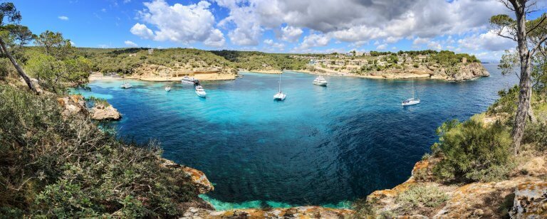 Spain, Mallorca, panoramic view of Portals Vells bay